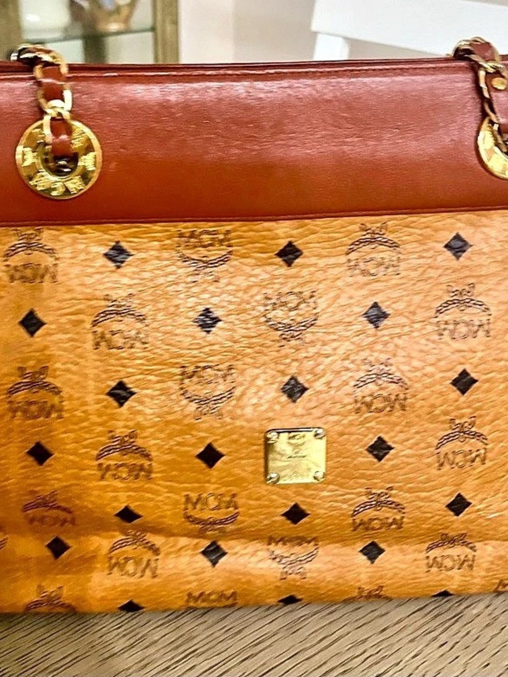 MCM Monogram Tote in Brown & Tan